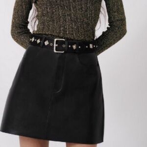 NWT Maje Leather skirt With Cow hair Belt And Studs XS Size 34